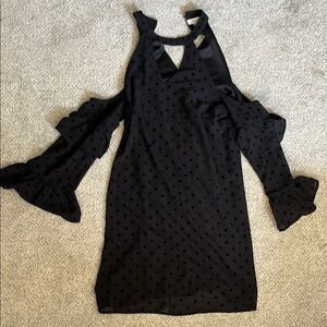 Francesca’s Alya Cold Shoulder Ruffle Polka Dotted Dress